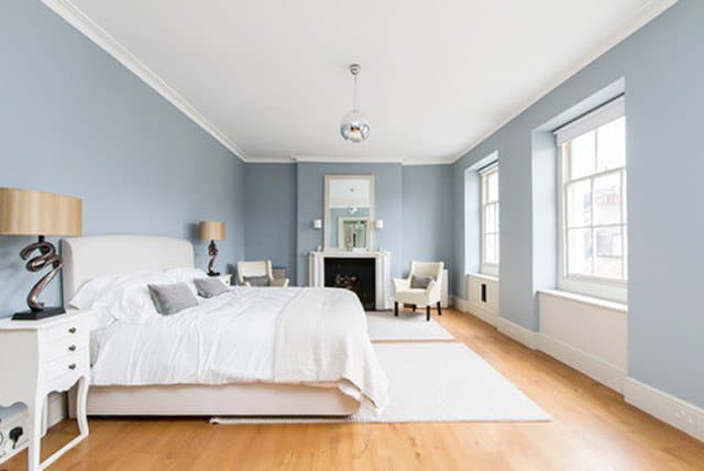 blue living room accent wall